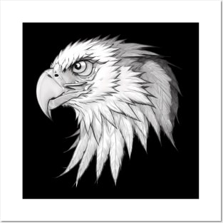 Ink and Feathers: Legendary Eagle's Grayscale Portrait Posters and Art